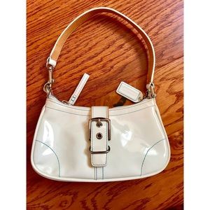 Coach white patent leather purse with blue stitch